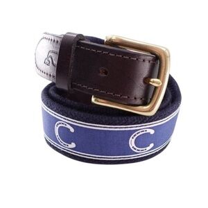 Vineyard Vines Kentucky Derby Horseshoe Belt Sz 30 Navy Blue Solid Brass Buckle